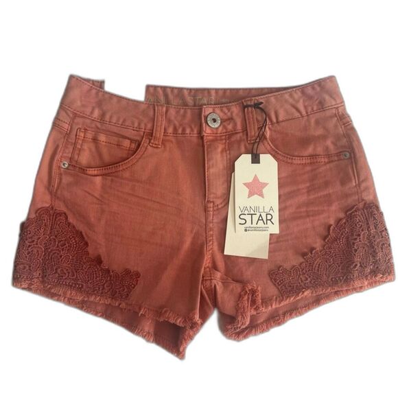 Vanilla Star Pink NWT Mid Rise 3" Shortie Short with Lace Detail JRS Size 1 - Picture 1 of 9